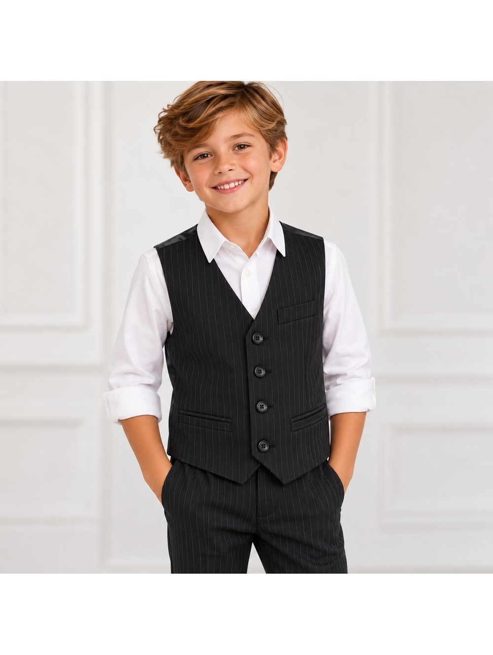 George Boys Size 4 Black Pinstripe Dress Vest